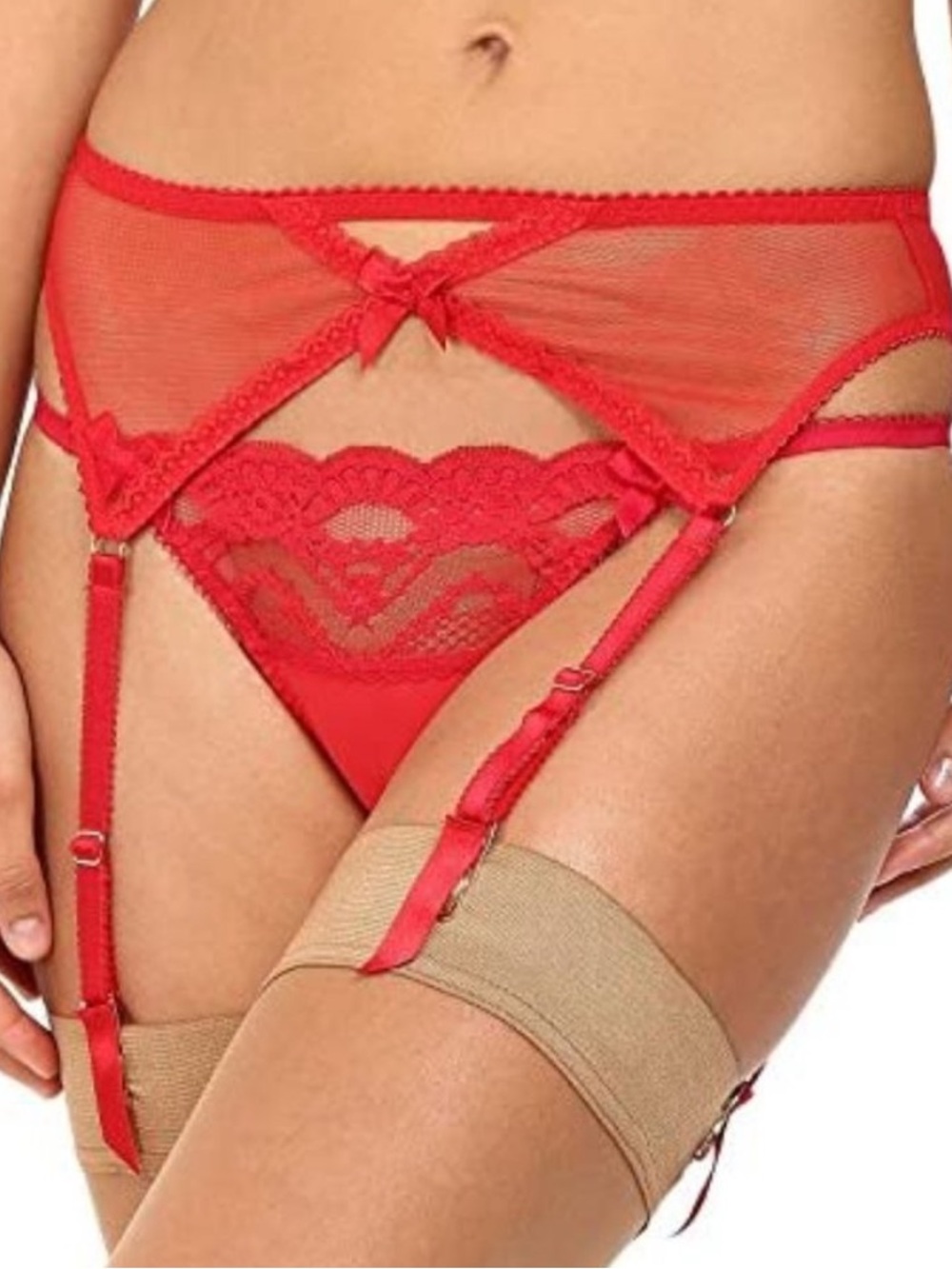 Agent Provocateur Mariona Red Keyhole Mesh Garter Belt Size 2 (US4)